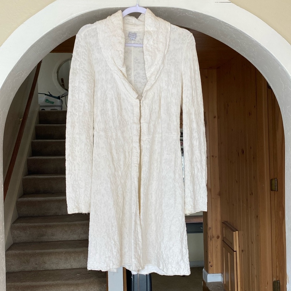 Transit Par Such Long Floral Cotton Linen Jacquard Knitted Coat
